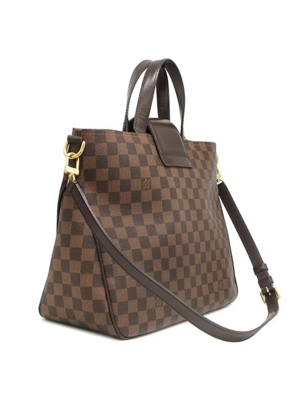 Louis Vuitton Bag Cabas Rosebery Damier Canvas Ebene Gold Shoulder Twist Lock